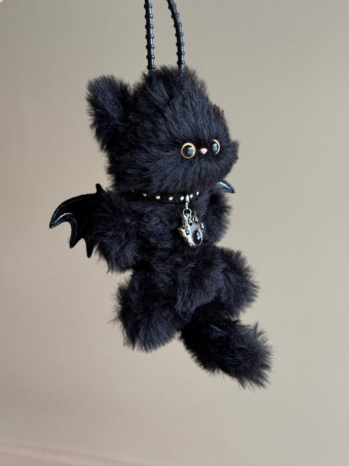 Black Bat Cat Plush Keychain