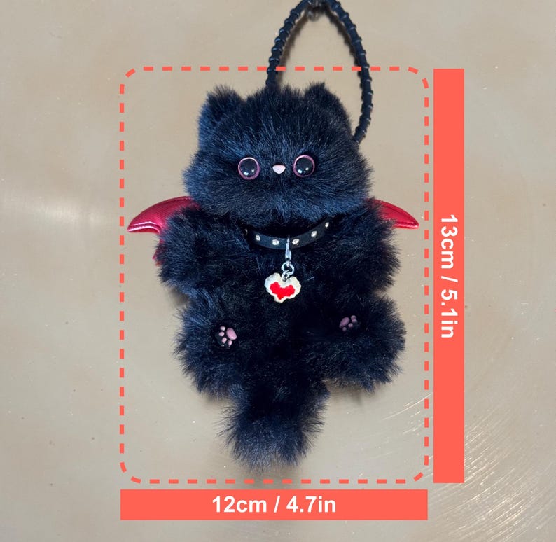 Handmade Devil Kitty Charm: Black Cat with Red Wings