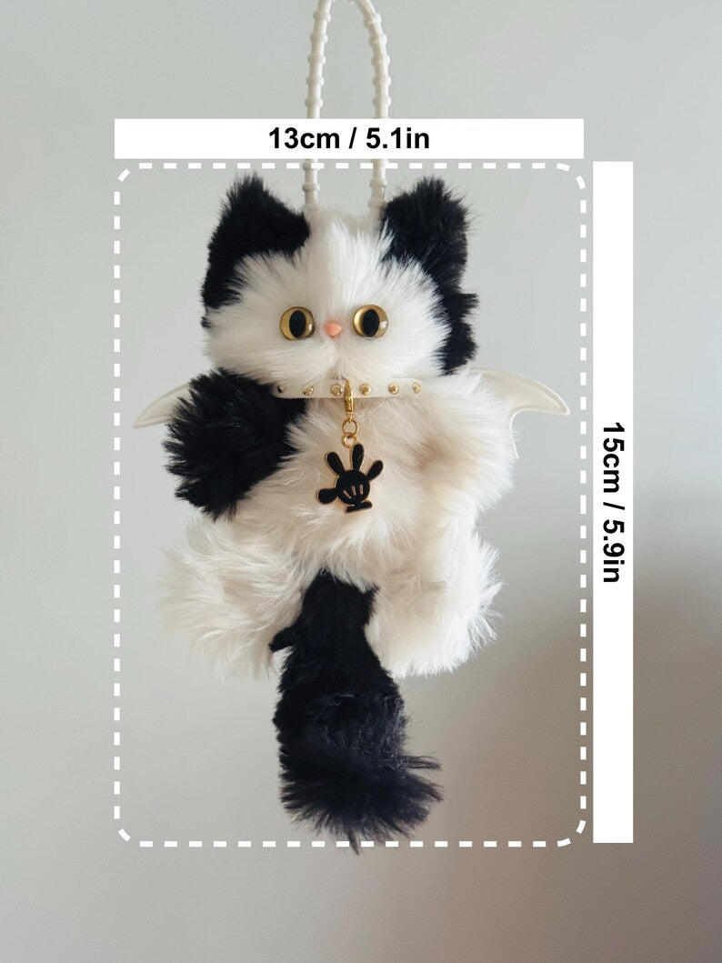 Eclipse Winged Cat Charm: Handmade Fuzzy Bag Charm