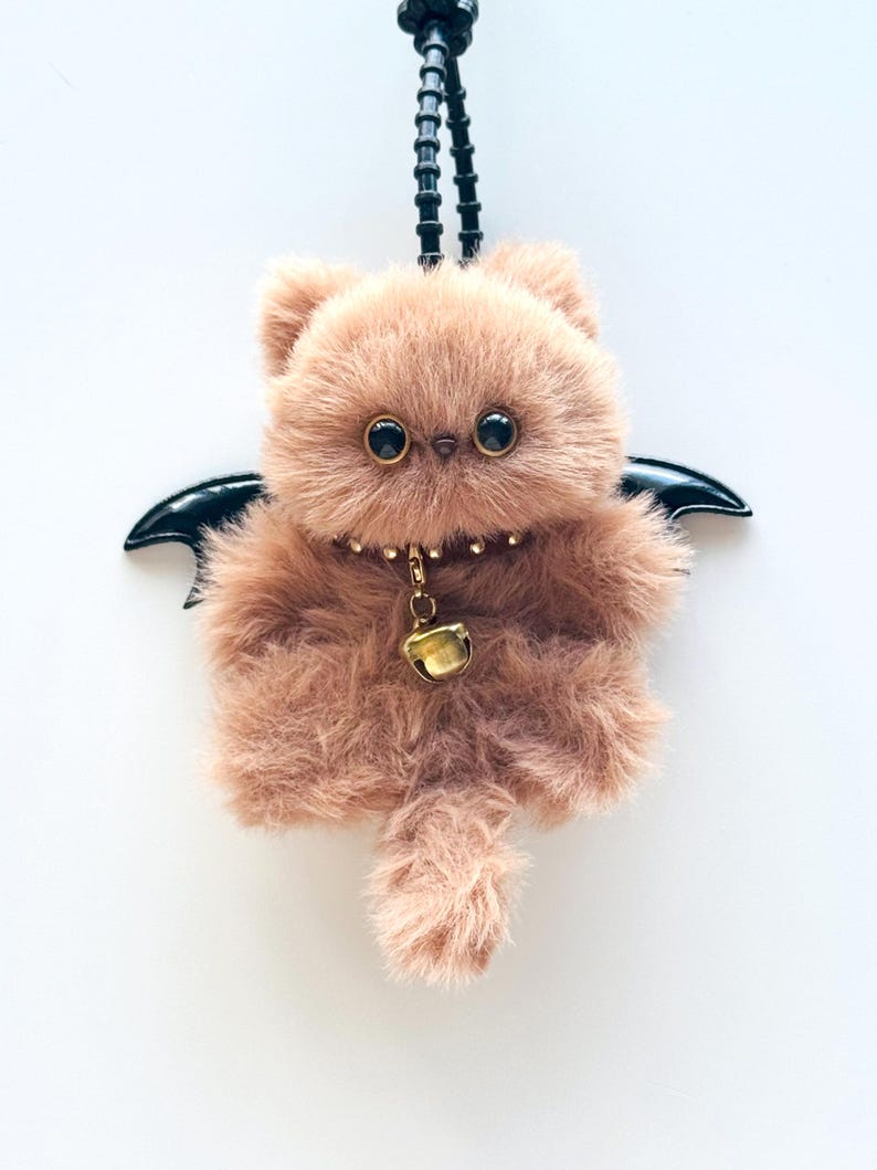 Winged Ginger Cat Charm: Golden Bell, Handmade Protector