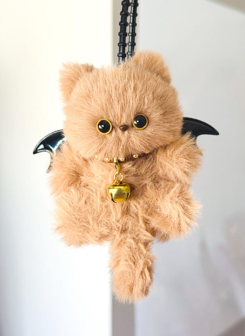 Winged Ginger Cat Charm: Golden Bell, Handmade Protector