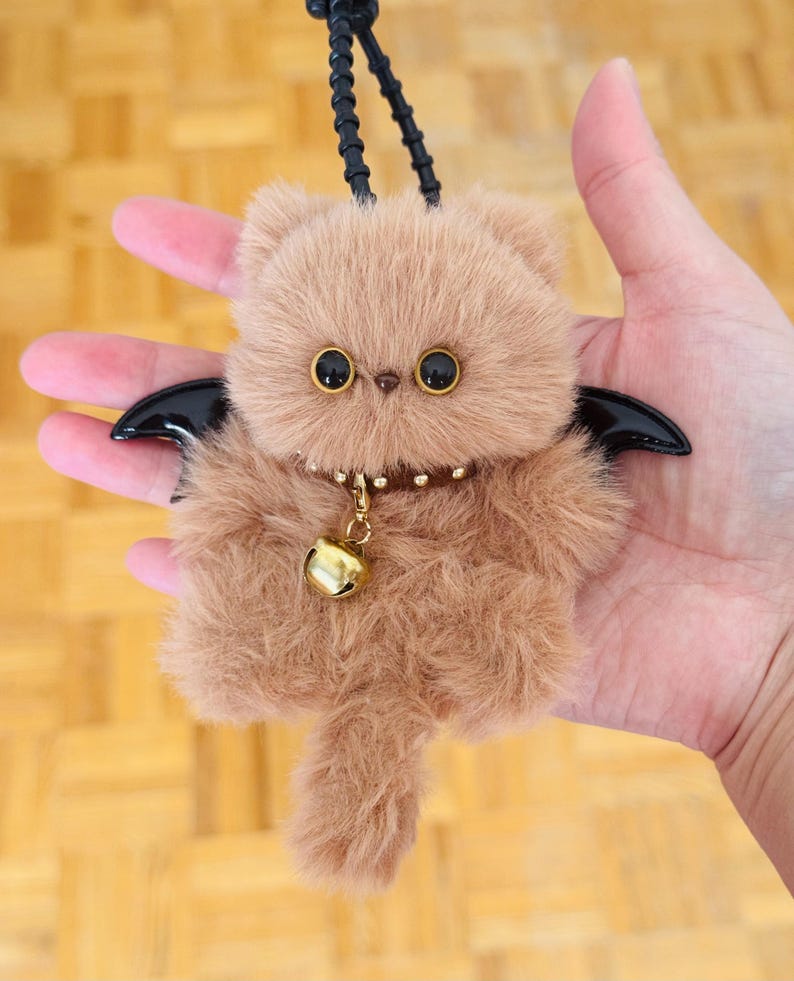Winged Ginger Cat Charm: Golden Bell, Handmade Protector