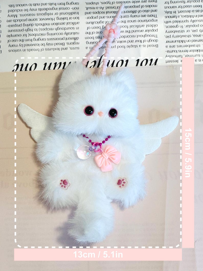 White Angel Wing Cat: Handmade Plush Keychain
