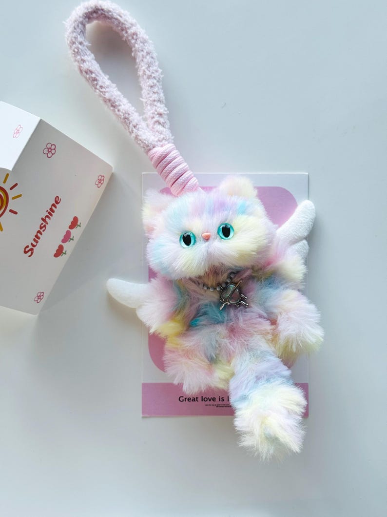 Rainbow Kitty Charm: Handmade Whimsical Cat Keychain