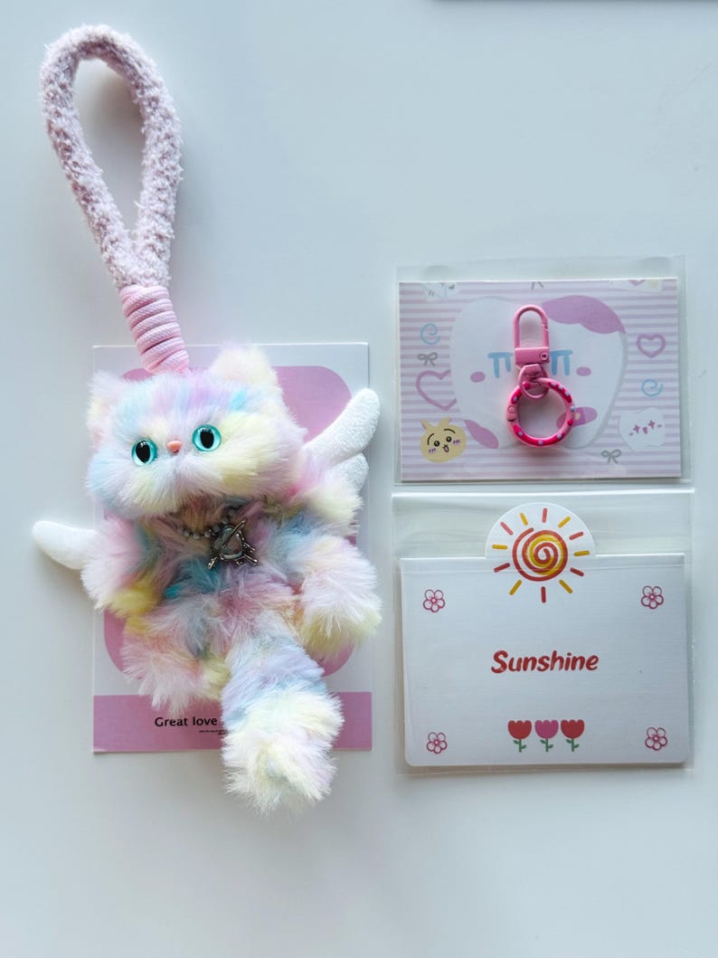 Rainbow Kitty Charm: Handmade Whimsical Cat Keychain