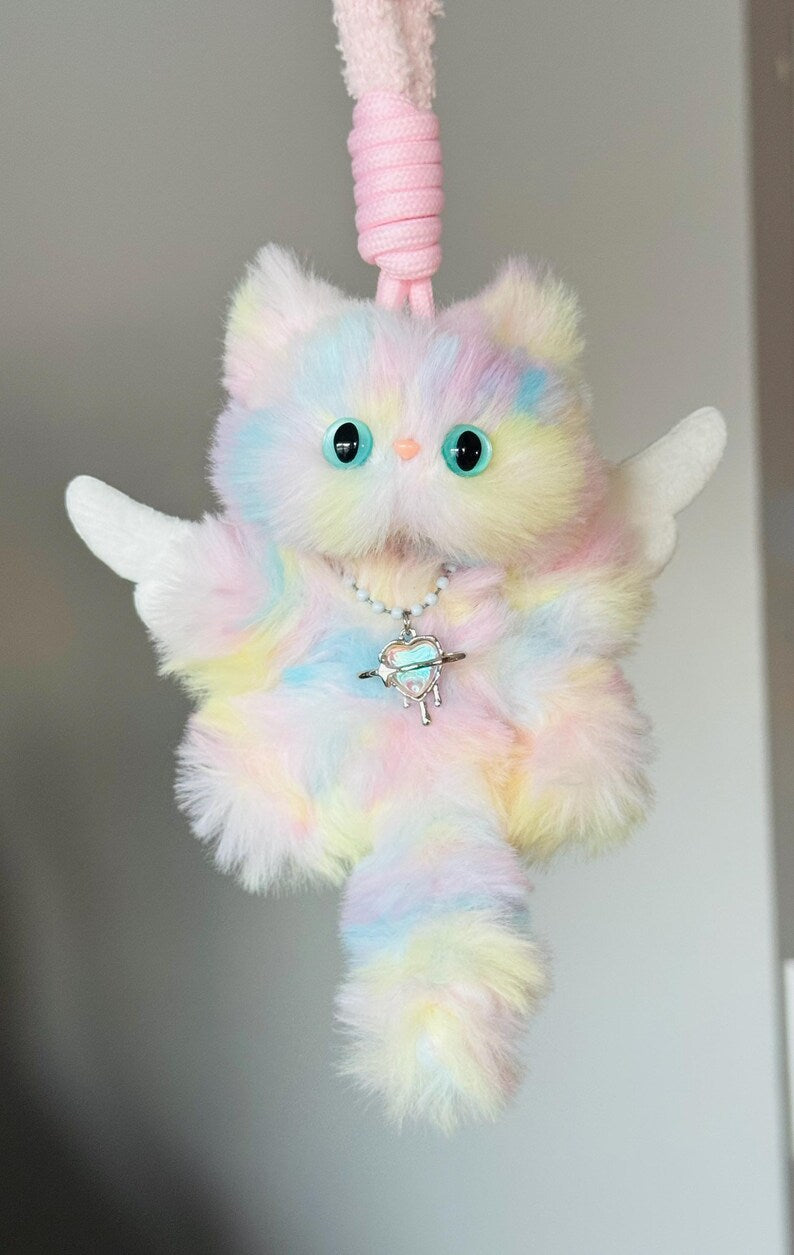 Rainbow Kitty Charm: Handmade Whimsical Cat Keychain