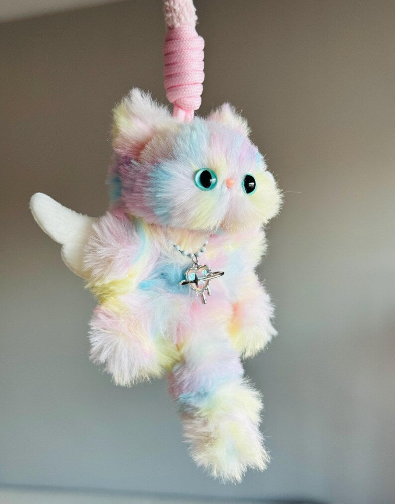 Rainbow Kitty Charm: Handmade Whimsical Cat Keychain