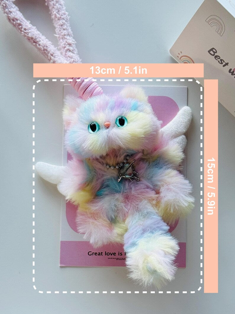 Rainbow Kitty Charm: Handmade Whimsical Cat Keychain