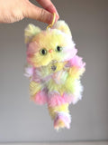 Furry Rainbow Cat Keychain: Handmade Lucky Charm