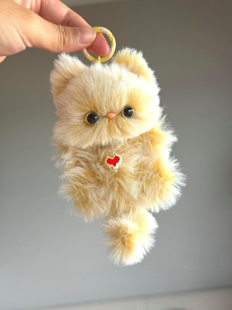 Furry Gradient Cat Keychain: Handmade Bag Charm