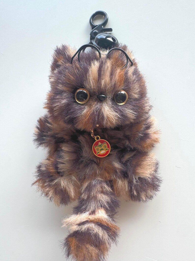 Leopard Print Cat Keychain: Handmade Fuzzy Bag Charm