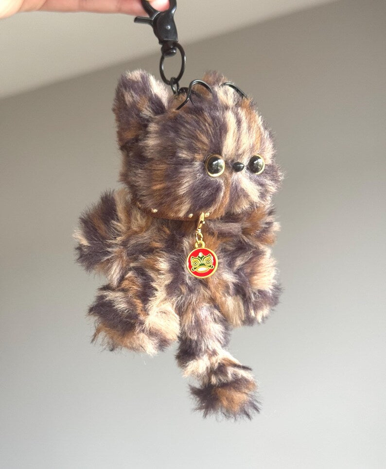 Leopard Print Cat Keychain: Handmade Fuzzy Bag Charm