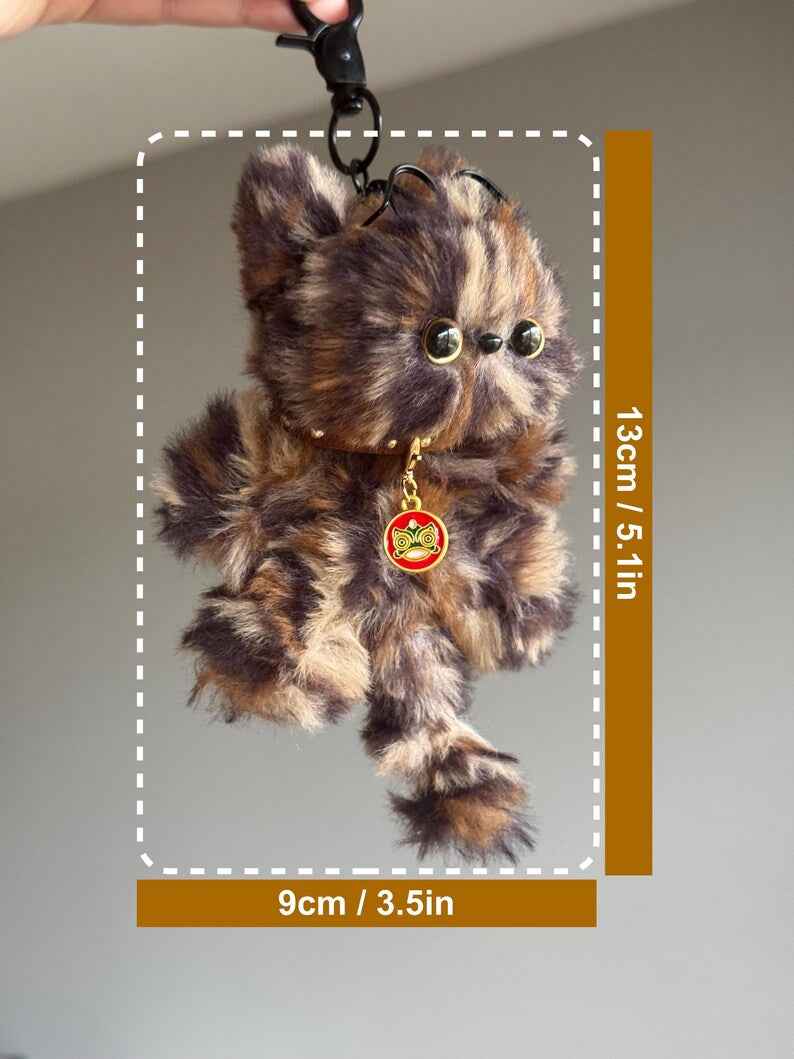 Leopard Print Cat Keychain: Handmade Fuzzy Bag Charm