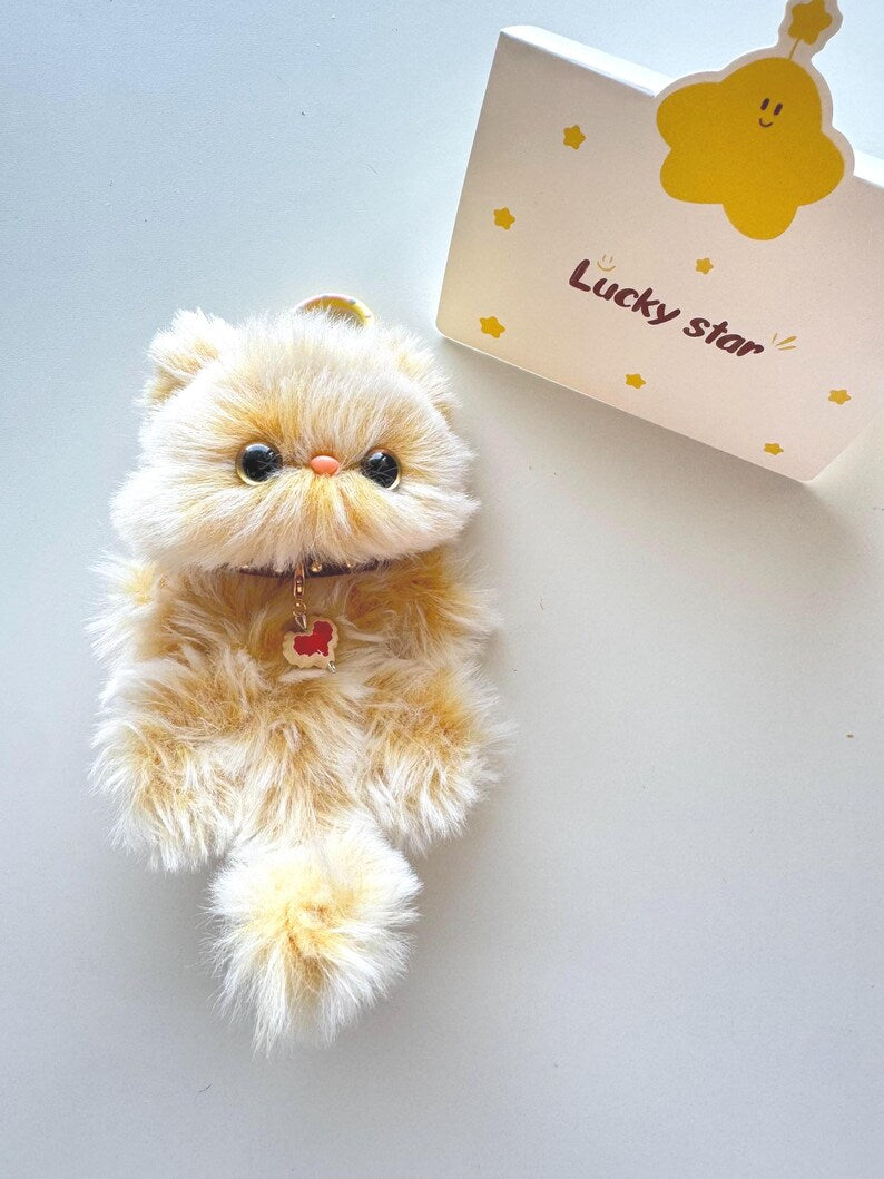 Furry Gradient Cat Keychain: Handmade Bag Charm