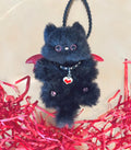 Handmade Devil Kitty Charm: Black Cat with Red Wings