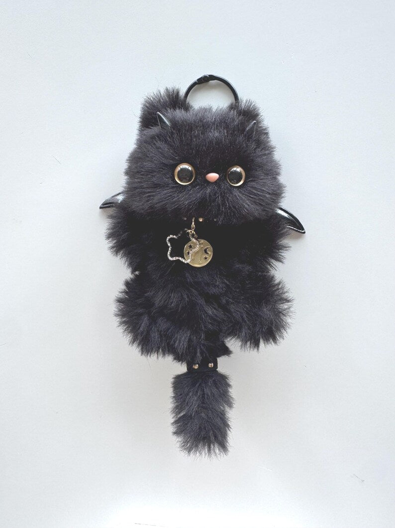 Demon Zodiac Cat Charm: Poseable Handmade Bag/Car Accessory