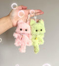 Pink Star Kitty Keychain: Handmade Fuzzy Car Charm, Bag Charm