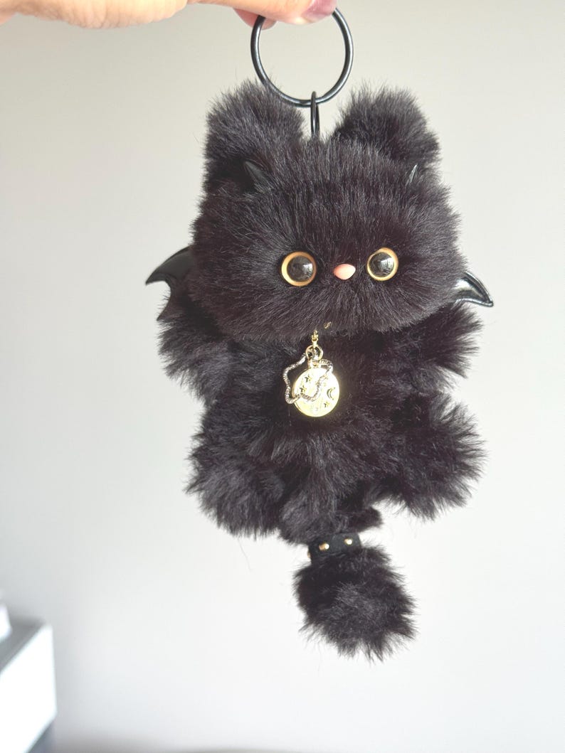 Demon Zodiac Cat Charm: Poseable Handmade Bag/Car Accessory