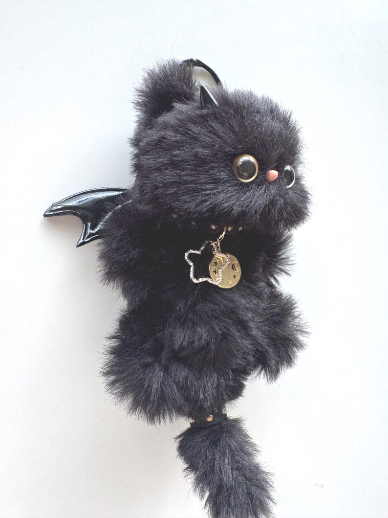 Demon Zodiac Cat Charm: Poseable Handmade Bag/Car Accessory