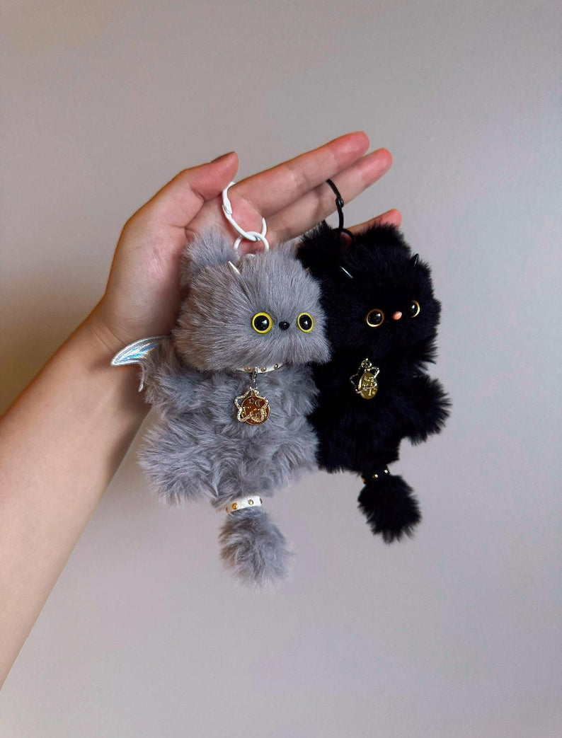 Demon Zodiac Cat Charm: Poseable Handmade Bag/Car Accessory