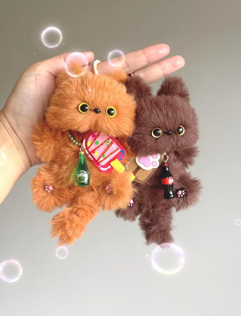 Handmade Furry Cat Keychain: Caramel & Choco Styles
