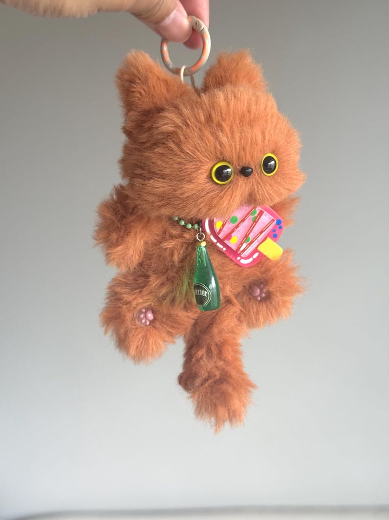 Handmade Furry Cat Keychain: Caramel & Choco Styles