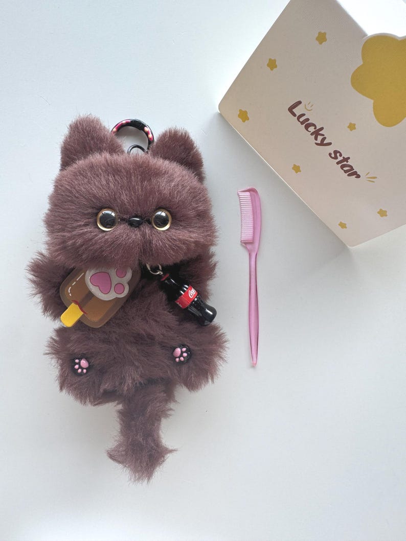Handmade Furry Cat Keychain: Caramel & Choco Styles