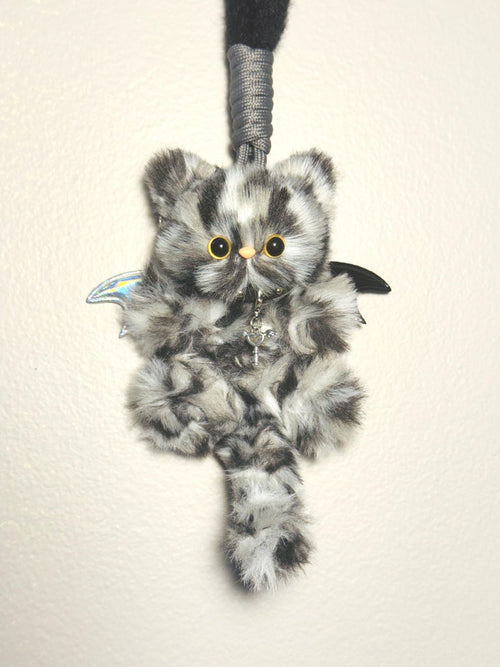 Devil Kitty Charm: Handmade Cat with Dual-Tone Bat Wings