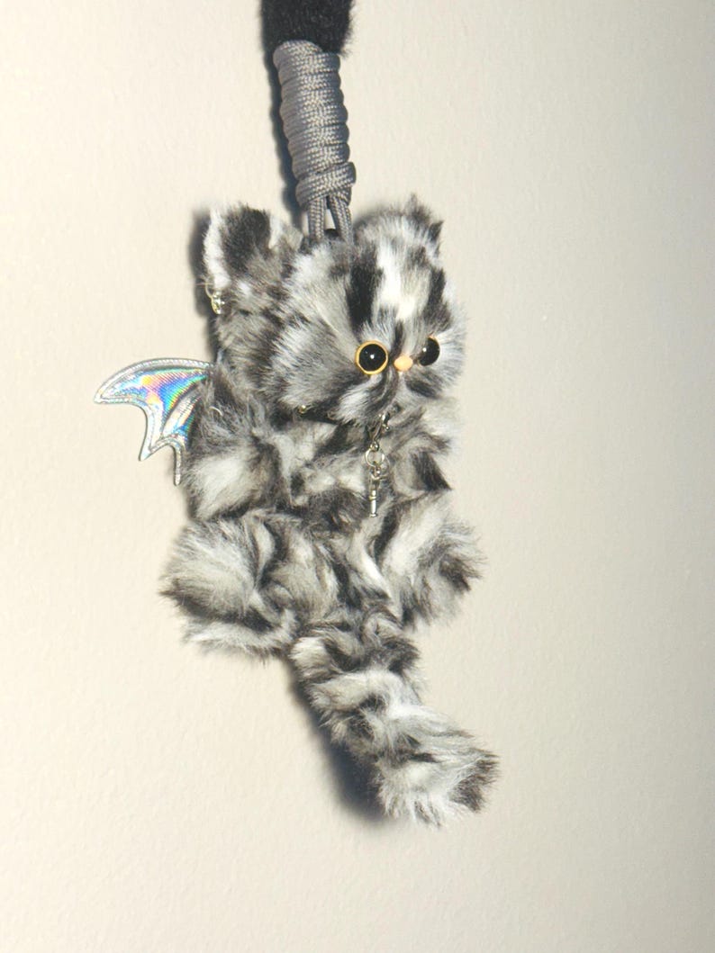Devil Kitty Charm: Handmade Cat with Dual-Tone Bat Wings