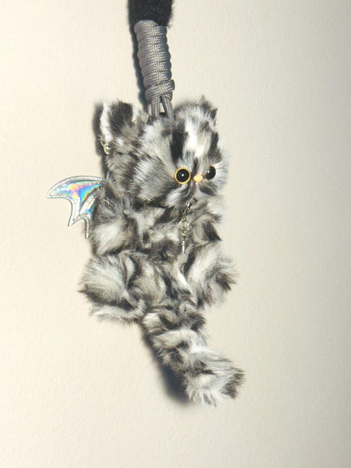 Devil Kitty Charm: Handmade Cat with Dual-Tone Bat Wings