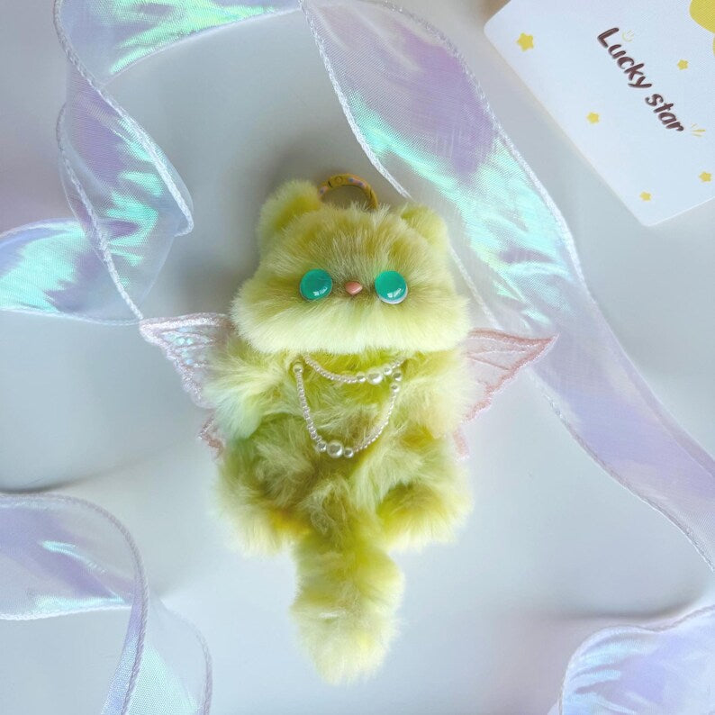 Enchanted Fairy Cat Keychain: Handmade Fuzzy Bag Charm