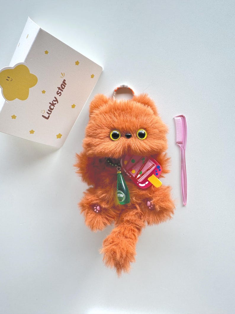 Handmade Furry Cat Keychain: Caramel & Choco Styles