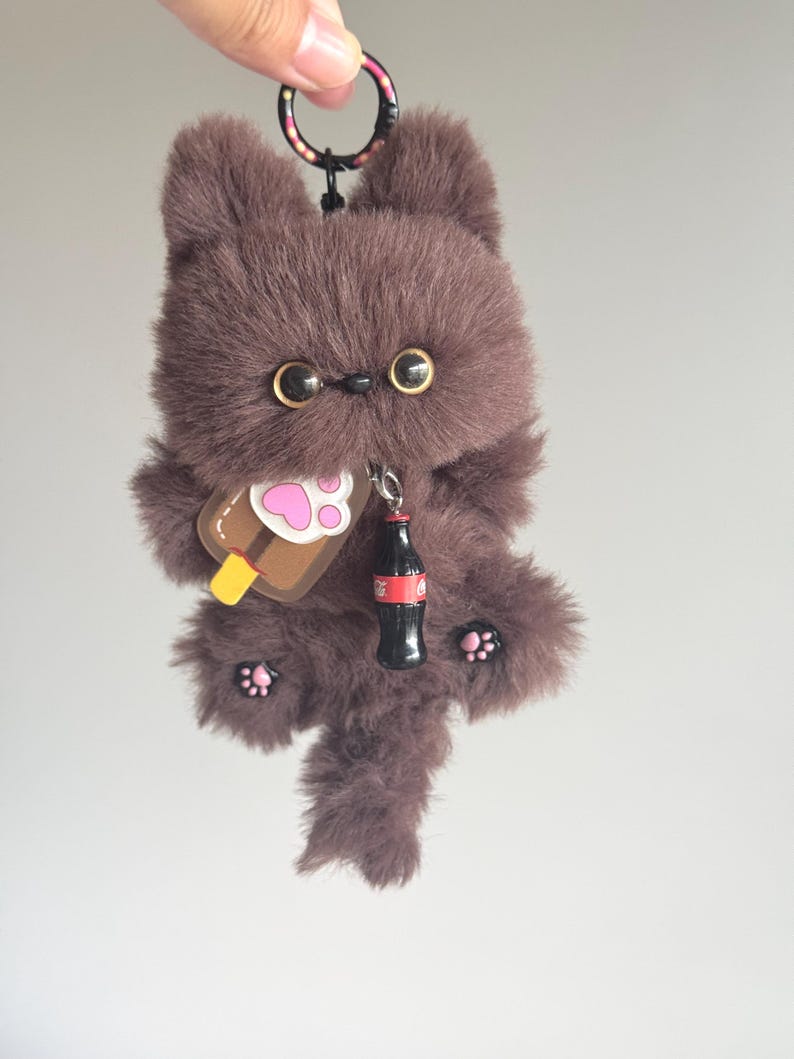 Handmade Furry Cat Keychain: Caramel & Choco Styles