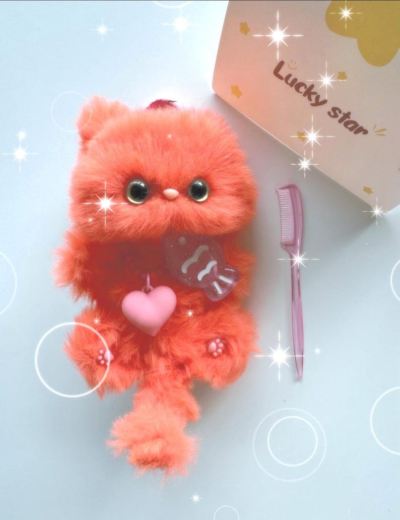 Orange Furry Cat Keychain: Handmade Fuzzy Bag Charm