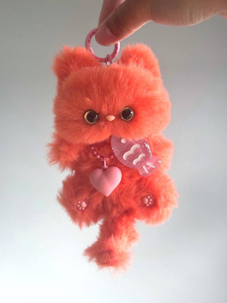 Orange Furry Cat Keychain: Handmade Fuzzy Bag Charm
