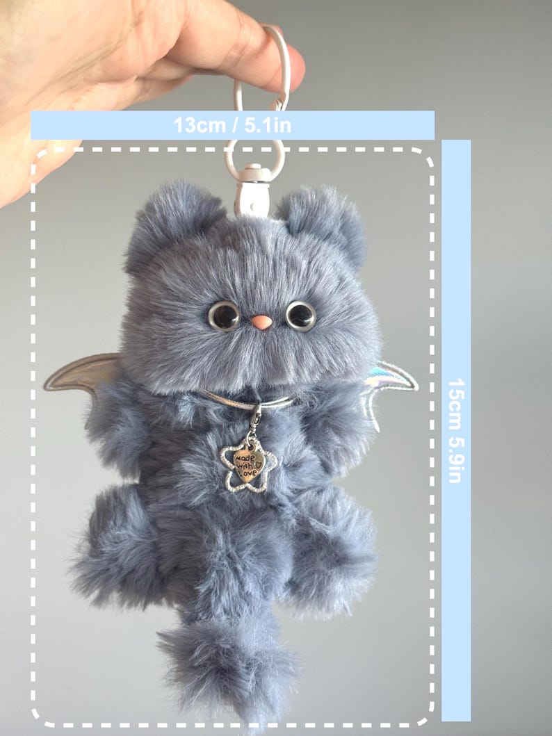 Skyshade Cat Keychain: Handmade Fuzzy Bag Charm