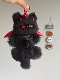 Handmade Halloween Devil Cat Keychain: Fuzzy Furry Charm