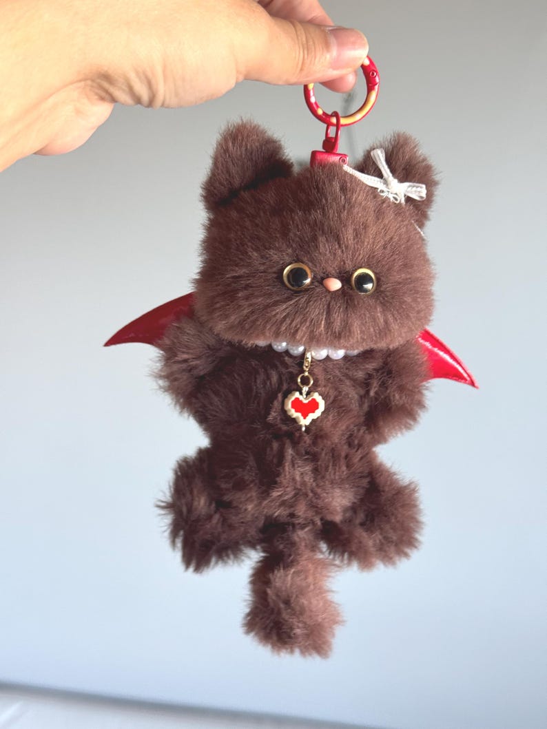 Chocolate Bat Cat Charm: Poseable Handmade Accessory