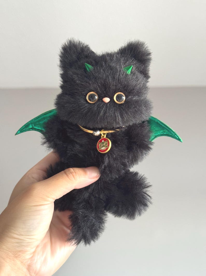 Gothic Cat Charm: Golden Unicorn & Emerald Devil