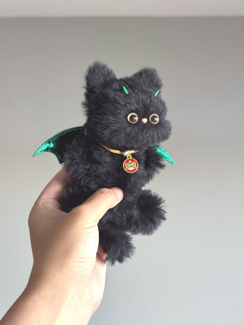 Gothic Cat Charm: Golden Unicorn & Emerald Devil
