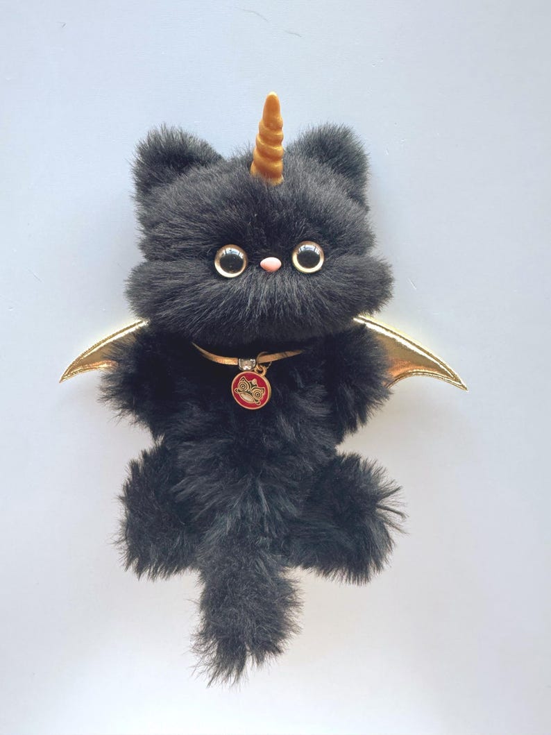 Gothic Cat Charm: Golden Unicorn & Emerald Devil