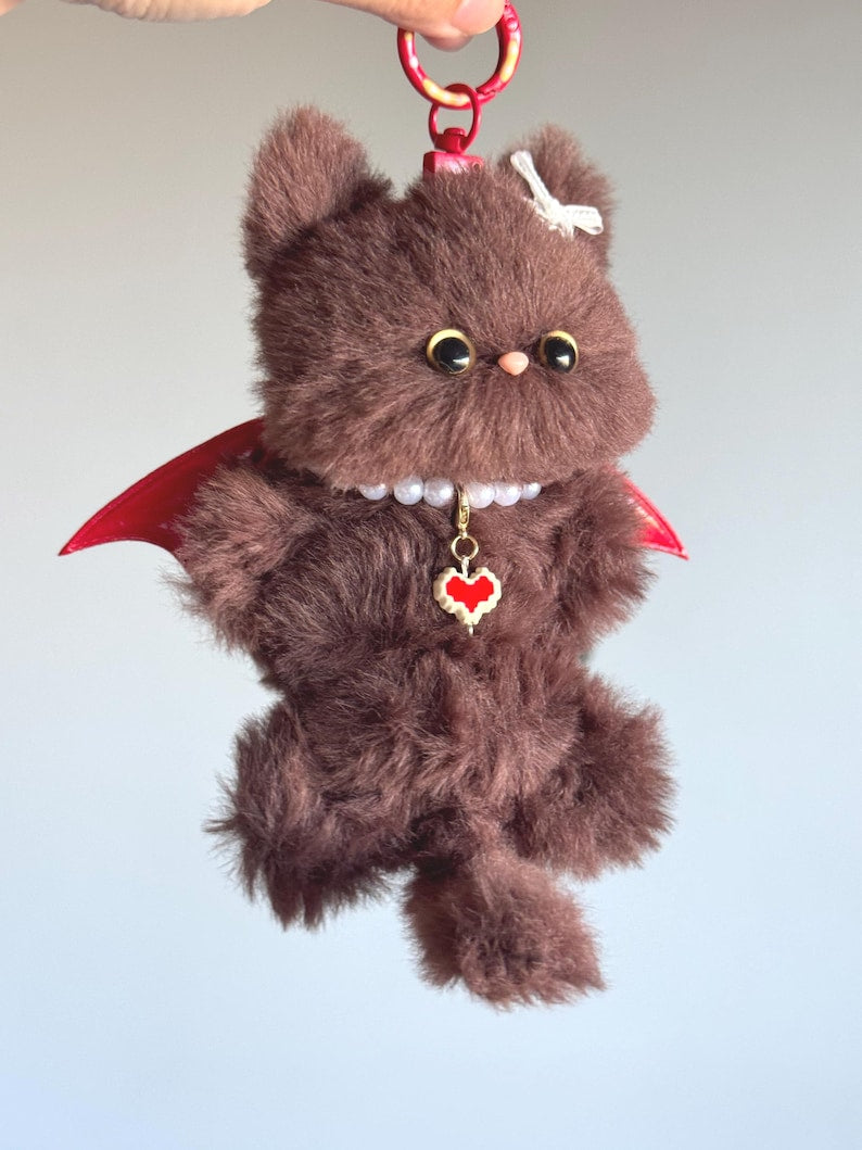 Chocolate Bat Cat Charm: Poseable Handmade Accessory