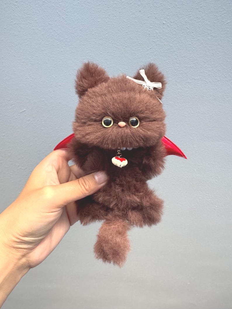 Chocolate Bat Cat Charm: Poseable Handmade Accessory