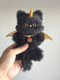 Gothic Cat Charm: Golden Unicorn & Emerald Devil
