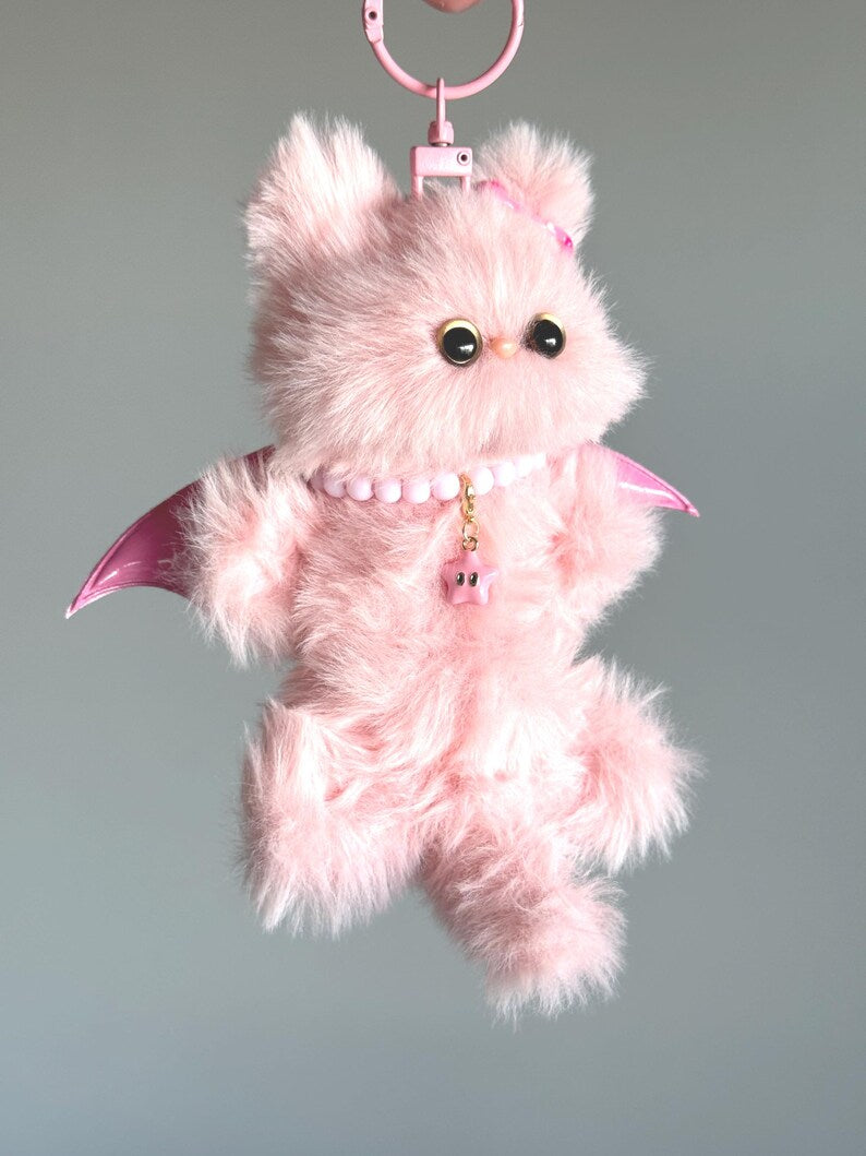 Pink Fairy Bat-Cat: Handmade Bag Charm