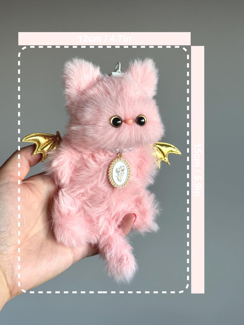 Golden Wing Pink Cat Charm: Poseable Handmade Accessory