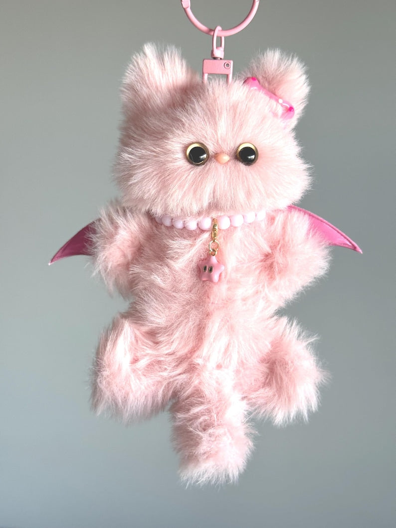 Pink Fairy Bat-Cat: Handmade Bag Charm