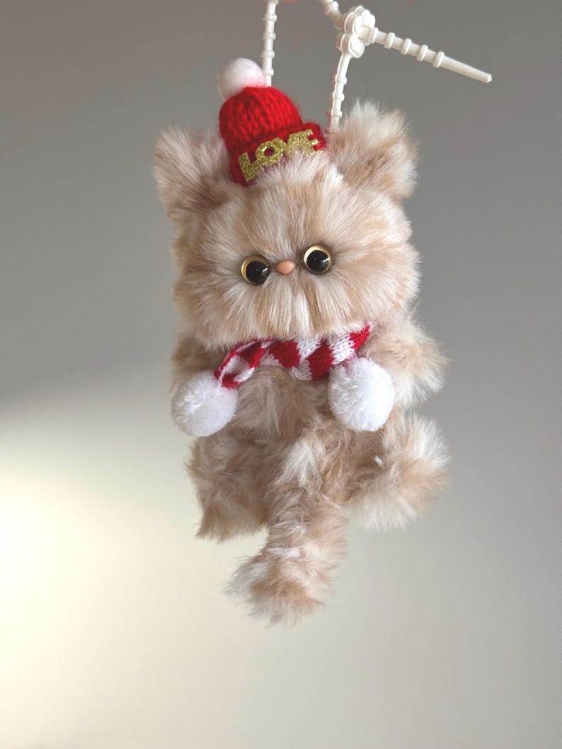 Christmas Kitty Keychain: Handmade Furry Charm