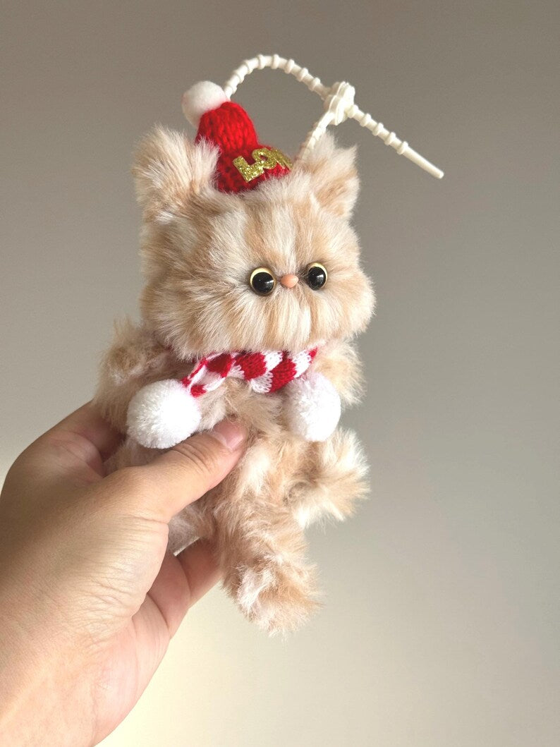 Christmas Kitty Keychain: Handmade Furry Charm