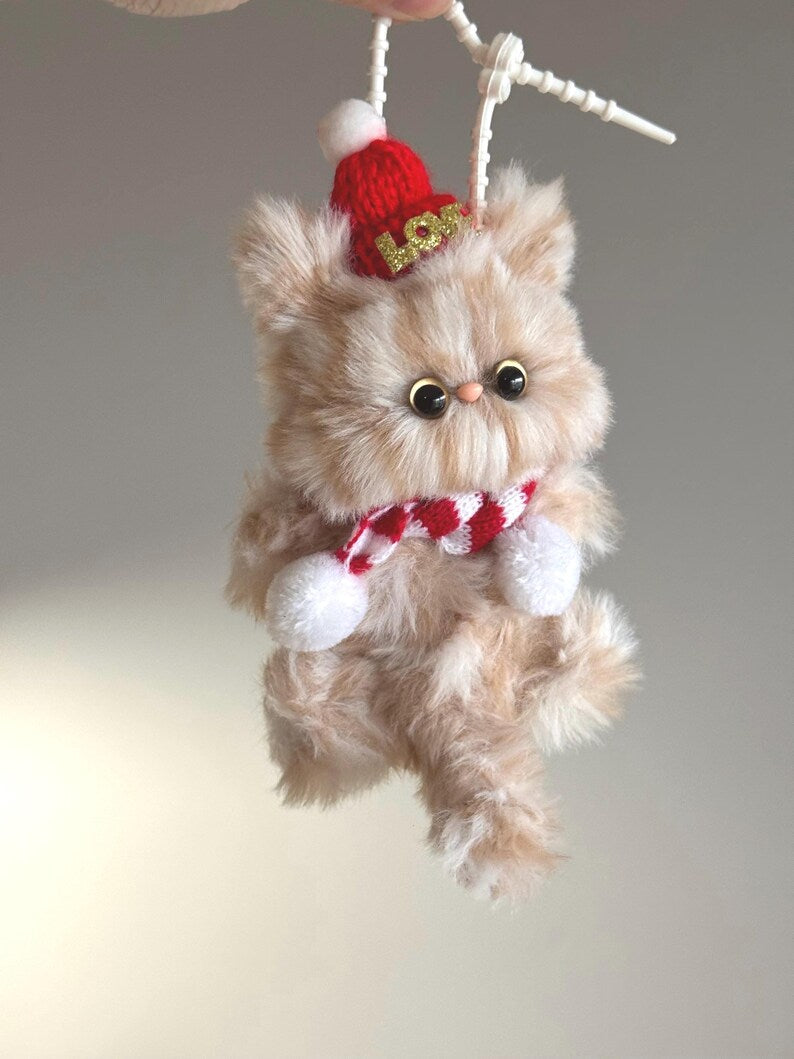 Christmas Kitty Keychain: Handmade Furry Charm